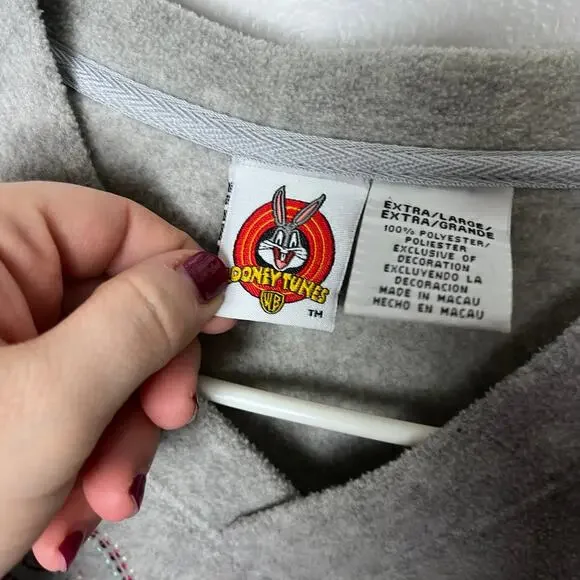 VTG Looney Tunes Penelope Pussycat Gray Fleece V Neck Sweatshirt Women XL - Picture 7 of 7